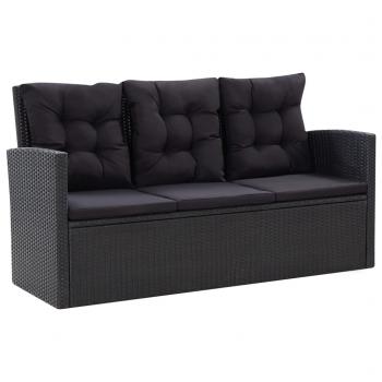 6-tlg. Garten-Lounge-Set mit Kissen Poly Rattan Schwarz