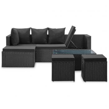 4-tlg. Garten-Lounge-Set Schwarz mit Auflagen Poly Rattan