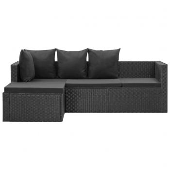 4-tlg. Garten-Lounge-Set Schwarz mit Auflagen Poly Rattan