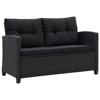 ARDEBO.de - 2-Sitzer-Gartensofa mit Kissen Schwarz 124 cm Poly Rattan