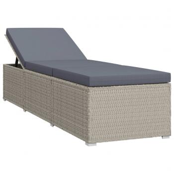 Sonnenliege mit Auflage Poly Rattan Grau