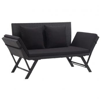 ARDEBO.de - Gartenbank mit Auflagen 176 cm Schwarz Poly Rattan