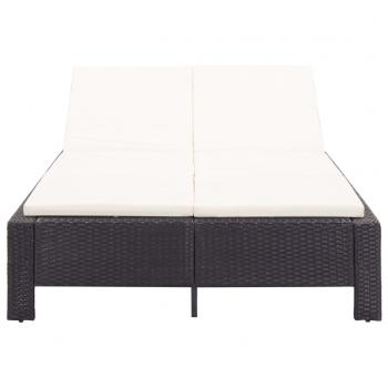 2-Personen-Sonnenliege mit Auflage Schwarz Poly Rattan