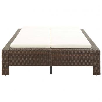 2-Personen-Sonnenliege mit Auflage Braun Poly Rattan