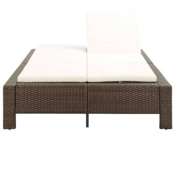 2-Personen-Sonnenliege mit Auflage Braun Poly Rattan