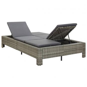 2-Personen-Sonnenliege mit Auflage Grau Poly Rattan