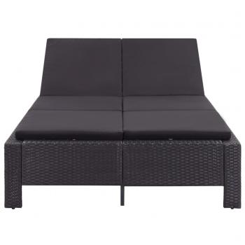 2-Personen-Sonnenliege mit Auflage Schwarz Poly Rattan