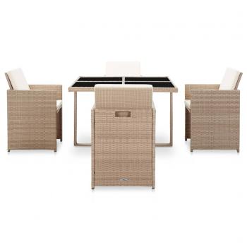 5-tlg. Garten-Essgruppe mit Auflagen Poly Rattan Beige