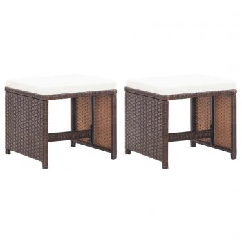 ARDEBO.de - Gartenhocker 2 Stk. mit Sitzkissen Poly Rattan Braun