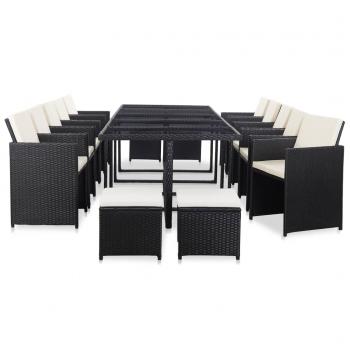 ARDEBO.de - 15-tlg. Garten-Essgruppe mit Kissen Poly Rattan Schwarz