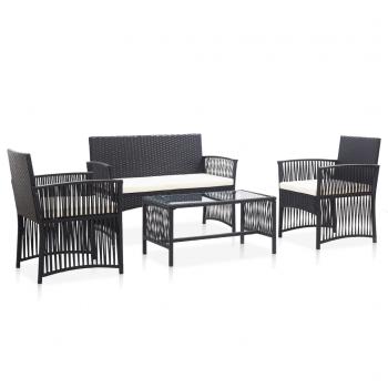 ARDEBO.de - 4-tlg. Garten-Lounge-Set mit Auflage Poly Rattan Schwarz