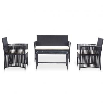 4-tlg. Garten-Lounge-Set mit Auflage Poly Rattan Schwarz