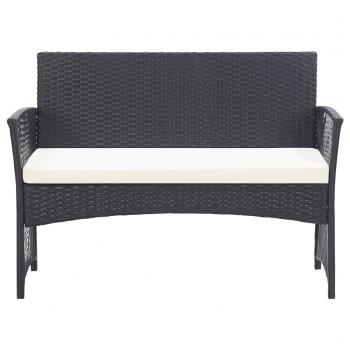 4-tlg. Garten-Lounge-Set mit Auflage Poly Rattan Schwarz