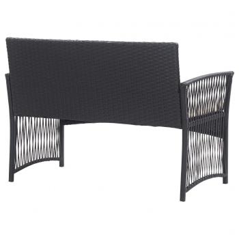 4-tlg. Garten-Lounge-Set mit Auflage Poly Rattan Schwarz