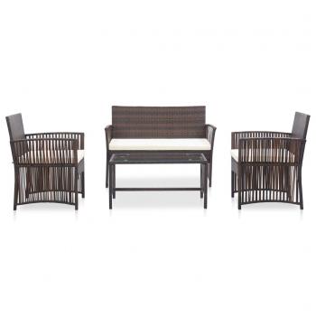 4-tlg. Garten-Lounge-Set mit Auflage Poly Rattan Braun