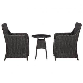 ARDEBO.de - 3-tlg. Garten-Bistro-Set mit Auflagen Poly Rattan Schwarz