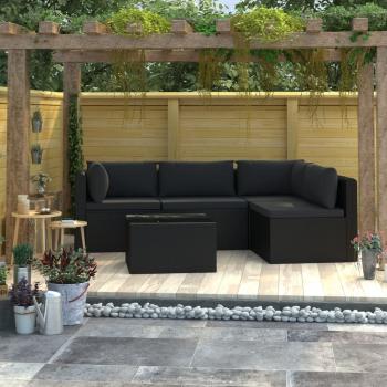 ARDEBO.de - 5-tlg. Garten-Lounge-Set mit Auflagen Poly Rattan Schwarz