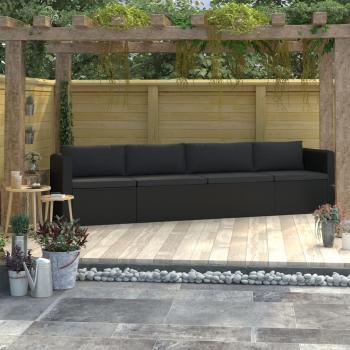 ARDEBO.de - 4-tlg. Garten-Sofagarnitur mit Auflagen Poly Rattan Schwarz