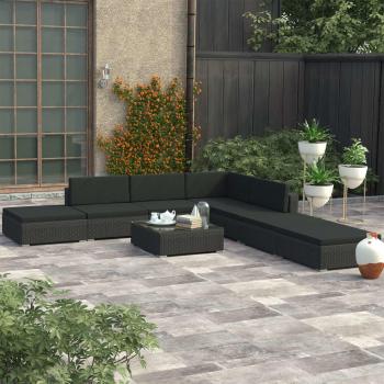 ARDEBO.de - 8-tlg. Garten-Lounge-Set mit Auflagen Poly Rattan Schwarz