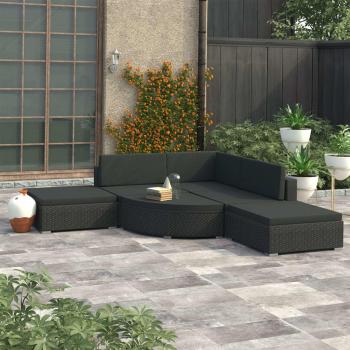 ARDEBO.de - 6-tlg. Garten-Lounge-Set mit Auflagen Poly Rattan Schwarz