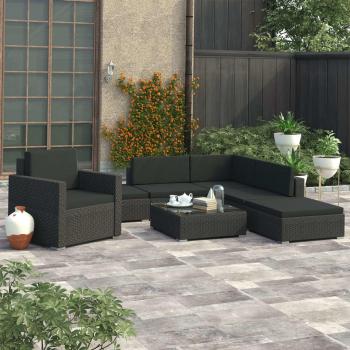 ARDEBO.de - 6-tlg. Garten-Lounge-Set mit Auflagen Poly Rattan Schwarz