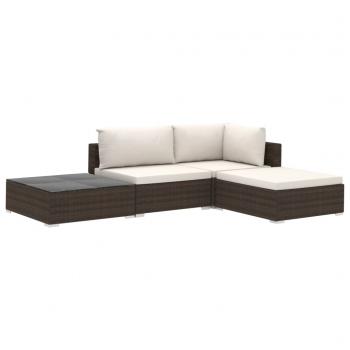 4-tlg. Garten-Lounge-Set mit Auflagen Poly Rattan Braun