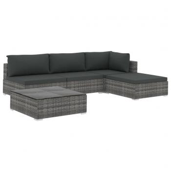 5-tlg. Garten-Lounge-Set mit Auflagen Poly Rattan Grau