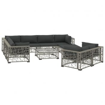 10-tlg. Garten-Lounge-Set mit Auflagen Poly Rattan Grau