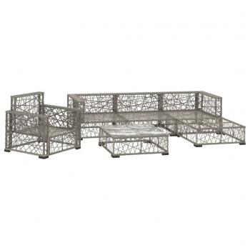 6-tlg. Garten-Lounge-Set mit Auflagen Poly Rattan Grau