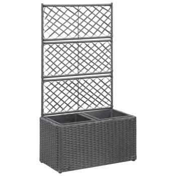 ARDEBO.de - Hochbeet mit Rankgitter 2 Töpfe 58×30×107cm Poly Rattan Schwarz