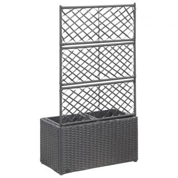 Hochbeet mit Rankgitter 2 Töpfe 58×30×107cm Poly Rattan Schwarz