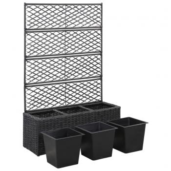 Hochbeet mit Rankgitter 3 Töpfe 83×30×130cm Poly Rattan Schwarz