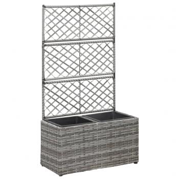 ARDEBO.de - Hochbeet mit Rankgitter 2 Töpfe 58×30×107cm Poly Rattan Grau