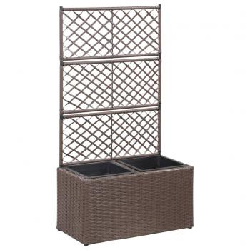 ARDEBO.de - Hochbeet mit Rankgitter 2 Töpfe 58×30×107cm Poly Rattan Braun