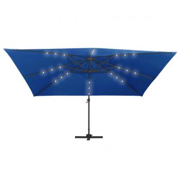 Ampelschirm mit LED-Leuchten und Aluminium-Mast 400x300 cm Azur