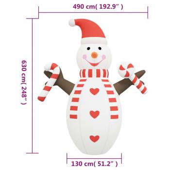 Aufblasbarer Schneemann mit LEDs 630 cm