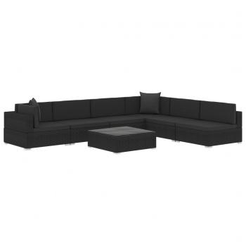 7-tlg. Garten-Lounge-Set Schwarz mit Auflagen Poly Rattan