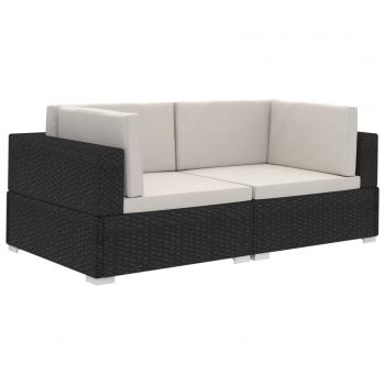 Ecksofas 2 Stk. mit Auflagen Poly Rattan Schwarz