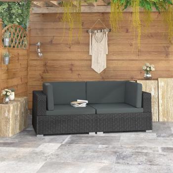 ARDEBO.de - Ecksofas 2 Stk. mit Auflagen Poly Rattan Schwarz