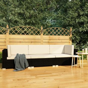 ARDEBO.de - 3-tlg. Garten-Sofagarnitur mit Auflagen Poly Rattan Schwarz