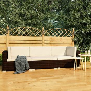 ARDEBO.de - 3-tlg. Garten-Sofagarnitur mit Auflagen Poly Rattan Braun