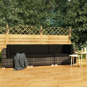 ARDEBO.de - 3-tlg. Garten-Sofagarnitur mit Auflagen Poly Rattan Grau