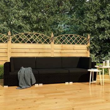 ARDEBO.de - 3-tlg. Garten-Sofagarnitur mit Auflagen Poly Rattan Schwarz