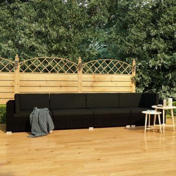 ARDEBO.de - 4-tlg. Garten-Sofagarnitur mit Auflagen Poly Rattan Schwarz