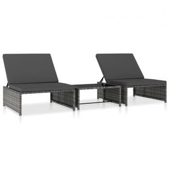 ARDEBO.de - Outdoor-Lehnstühle 2 Stk. mit Tisch Grau Poly Rattan