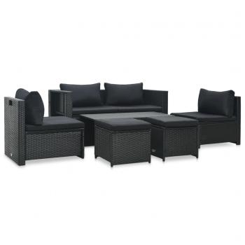 ARDEBO.de - 6-tlg. Garten-Lounge-Set mit Auflagen Poly Rattan Schwarz