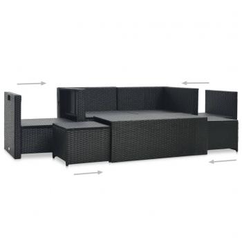 6-tlg. Garten-Lounge-Set mit Auflagen Poly Rattan Schwarz