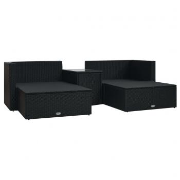 5-tlg. Garten-Lounge-Set mit Auflagen Poly Rattan Schwarz