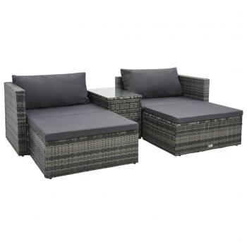 ARDEBO.de - 5-tlg. Garten-Lounge-Set mit Auflagen Poly Rattan Grau