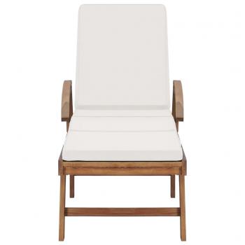 Sonnenliege mit Auflage Massivholz Teak Creme